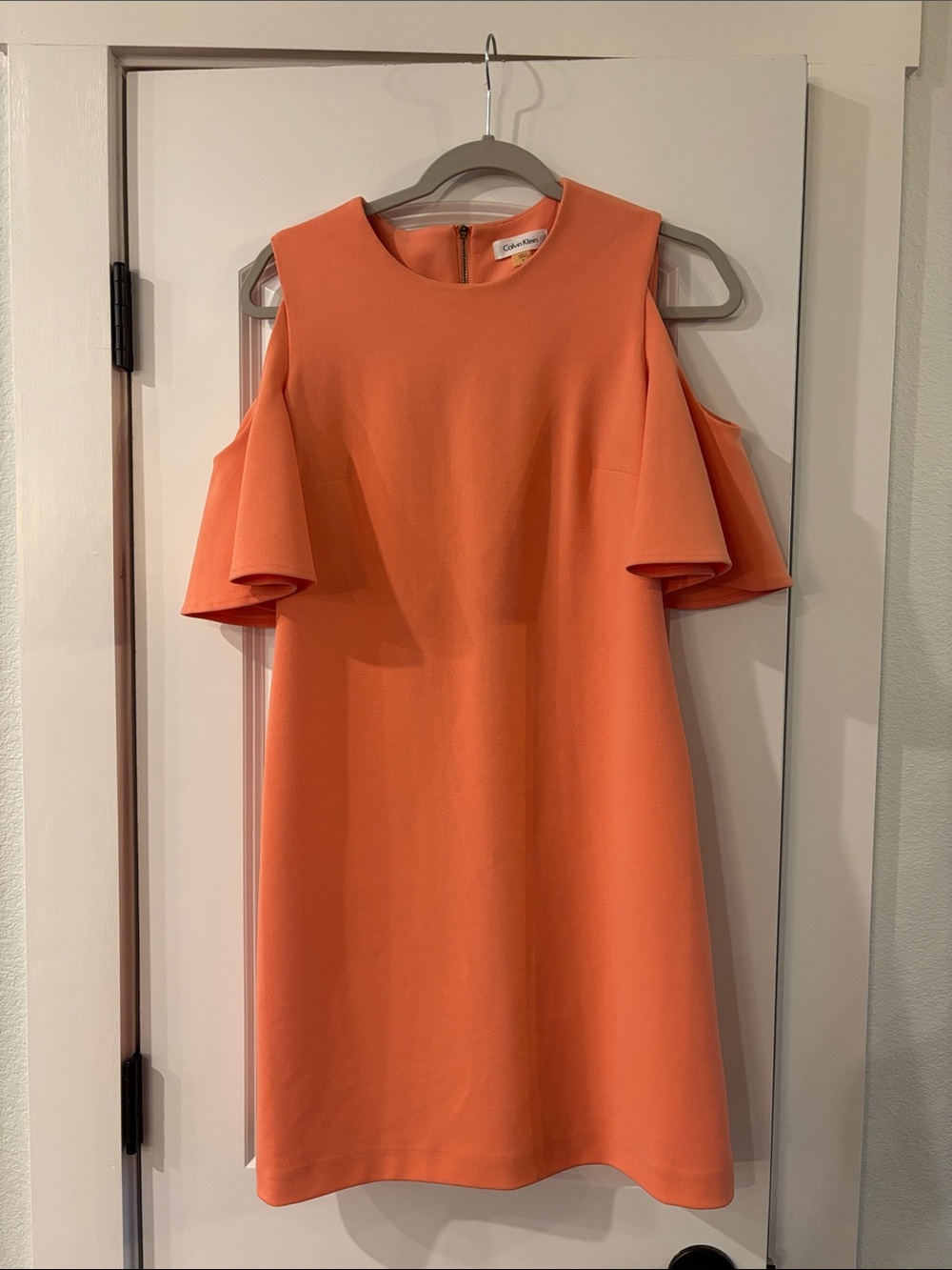 Calvin Klein Coral-Orange Cold-Shoulder Mini Dress
